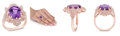 Macy's Amethyst (4 ct. t.w.) and Diamond (1/4 ct. t.w.) Floral Vintage Cocktail Ring in 14k Rose Gold